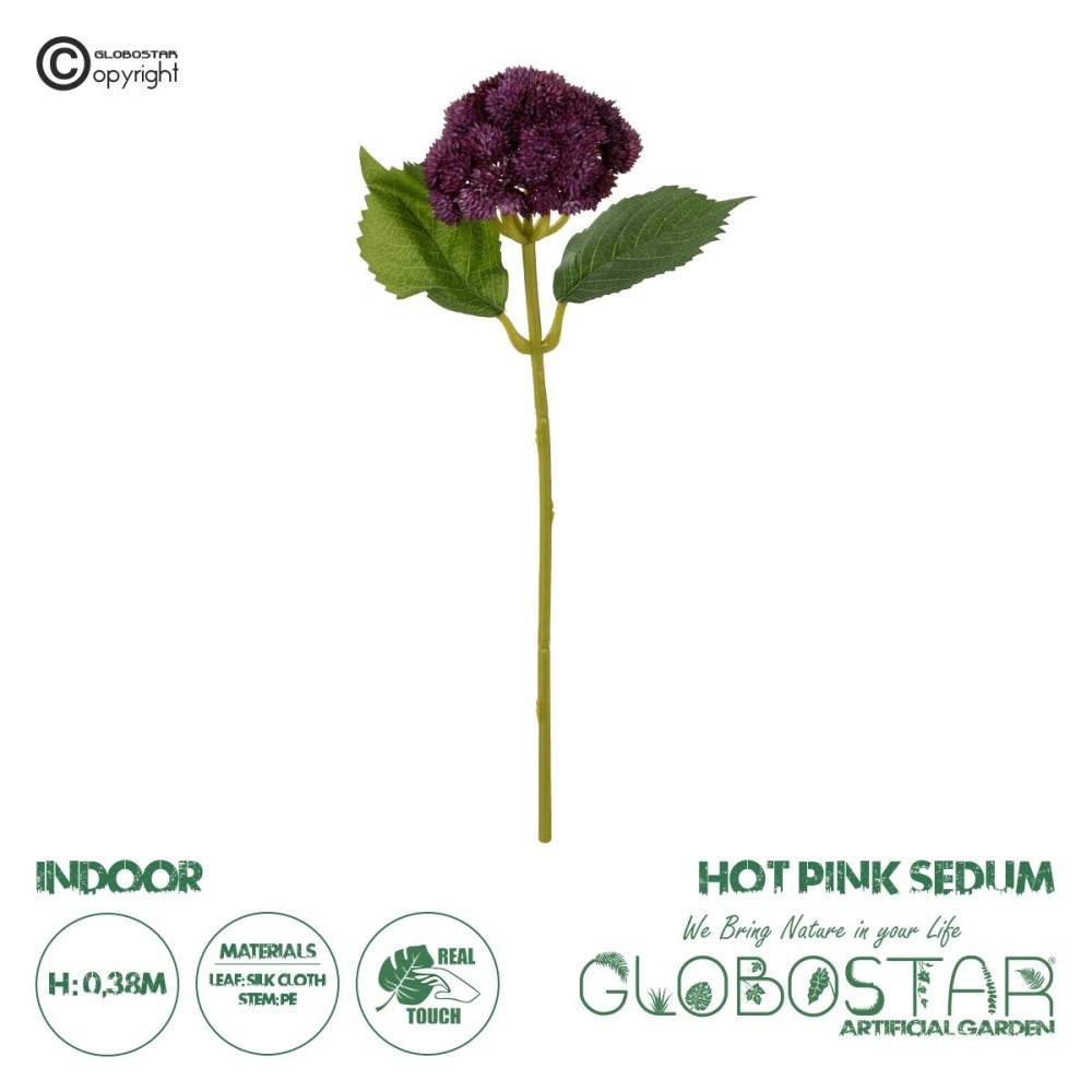 GloboStar® Artificial Garden HOT PINK SEDUM BRANCH 21344 Τεχνητό Διακοσμητικό Κλαδί Ροζ Σέδο Y38cm